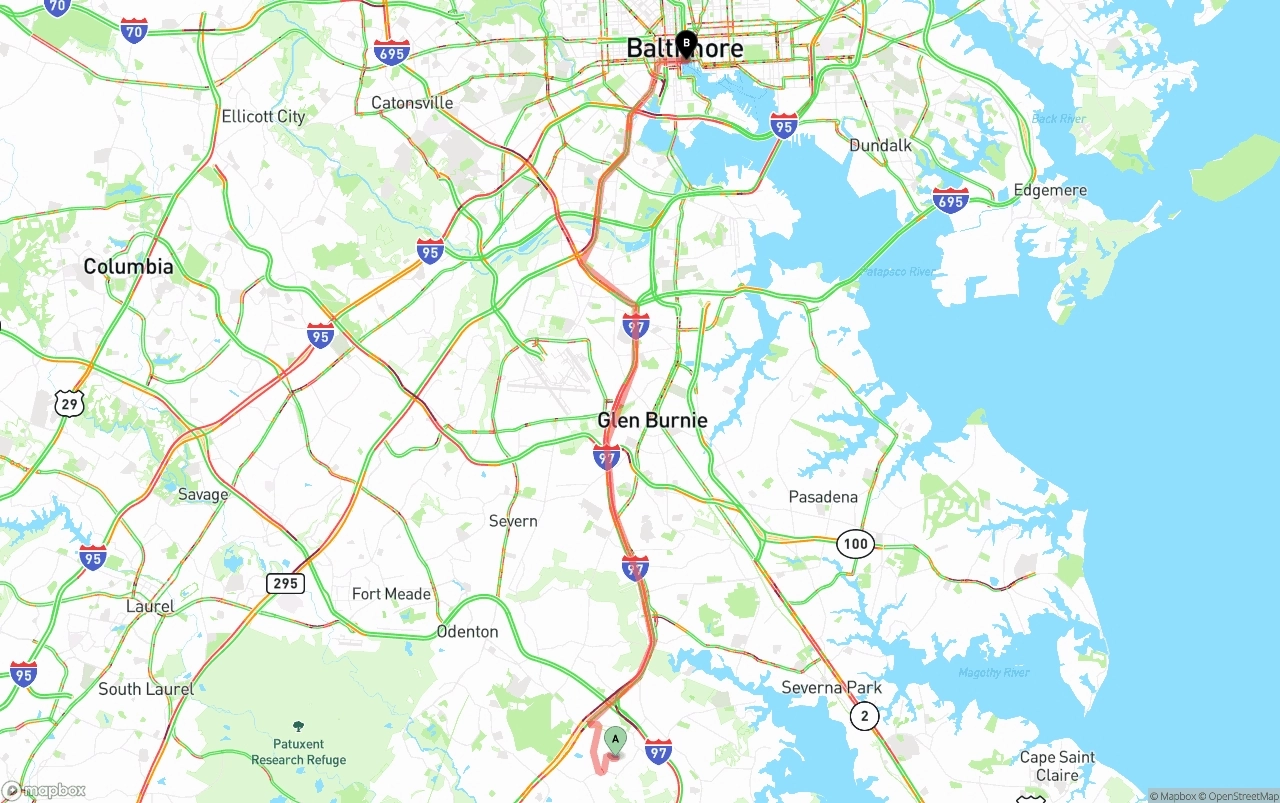Shipping route from Maryland to Port of Baltimore