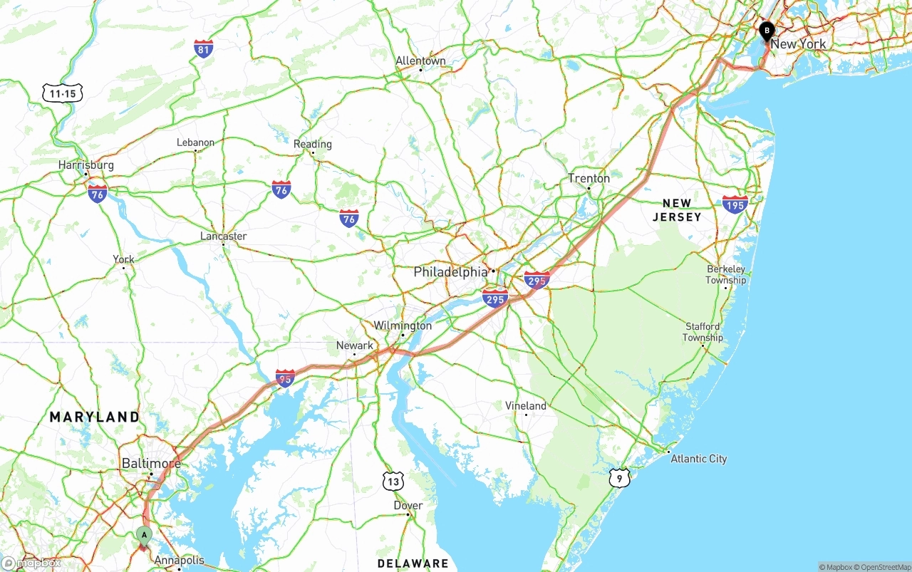 Shipping route from Maryland to Port of New York