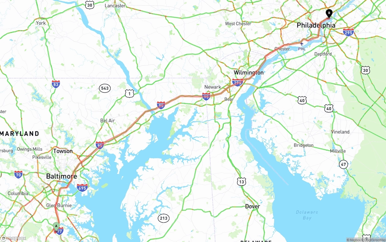 Shipping route from Maryland to Port of Philadelphia