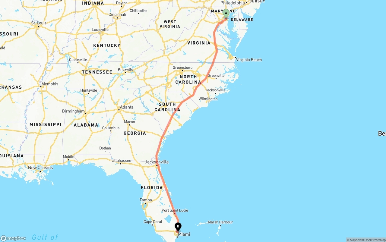 Shipping route from Maryland to Port of Port Everglades