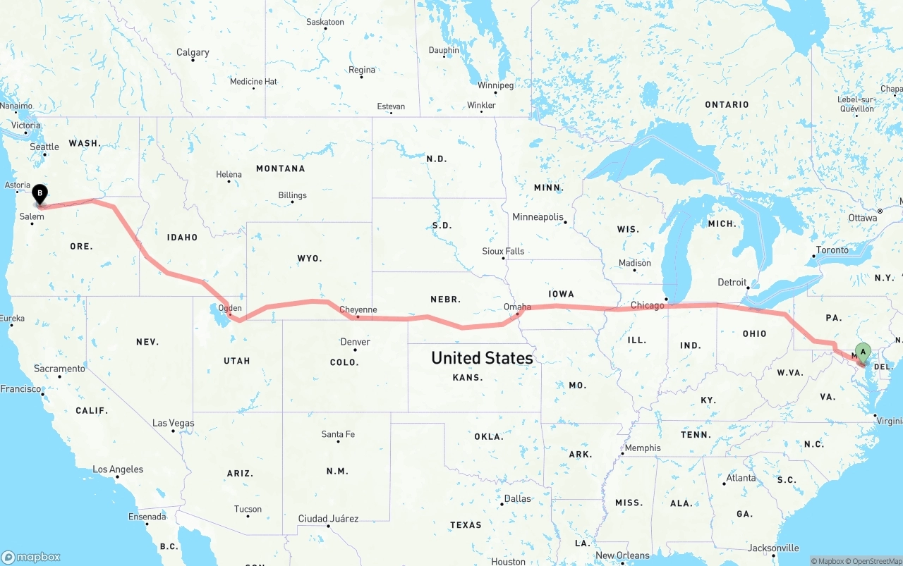 Shipping route from Maryland to Port of Portland