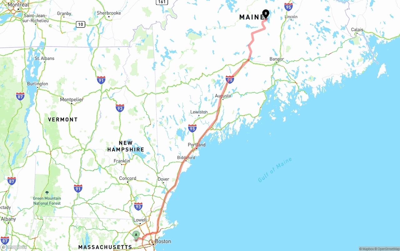 Shipping route from Massachusetts to Maine