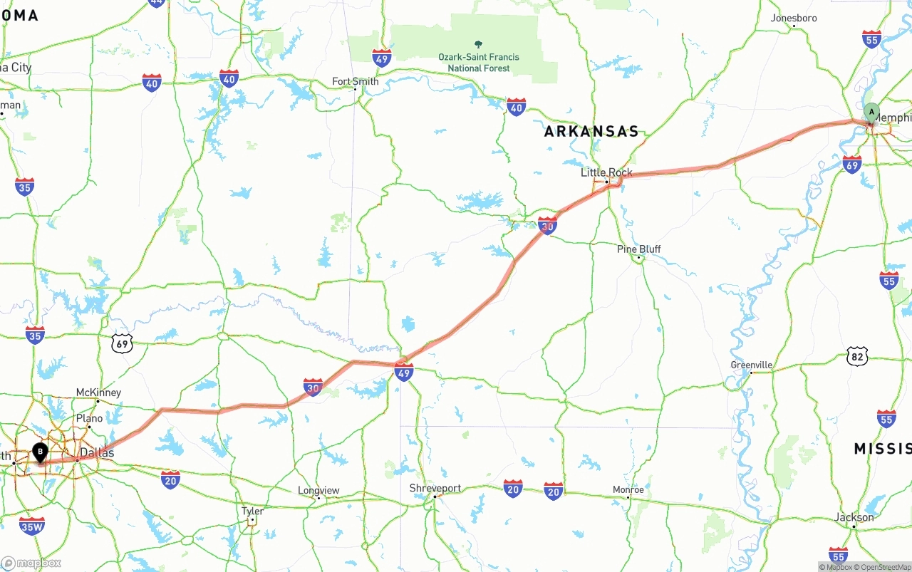 Shipping route from Memphis to Arlington