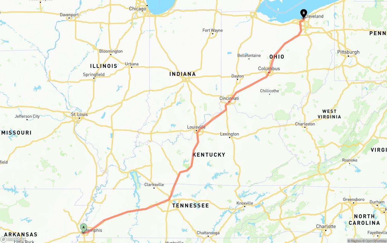 Shipping route from Memphis to Cleveland