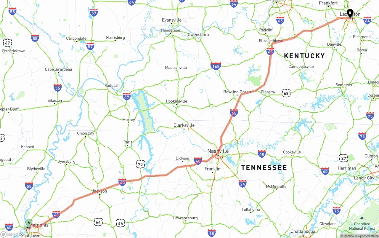 Shipping route from Memphis to Lexington