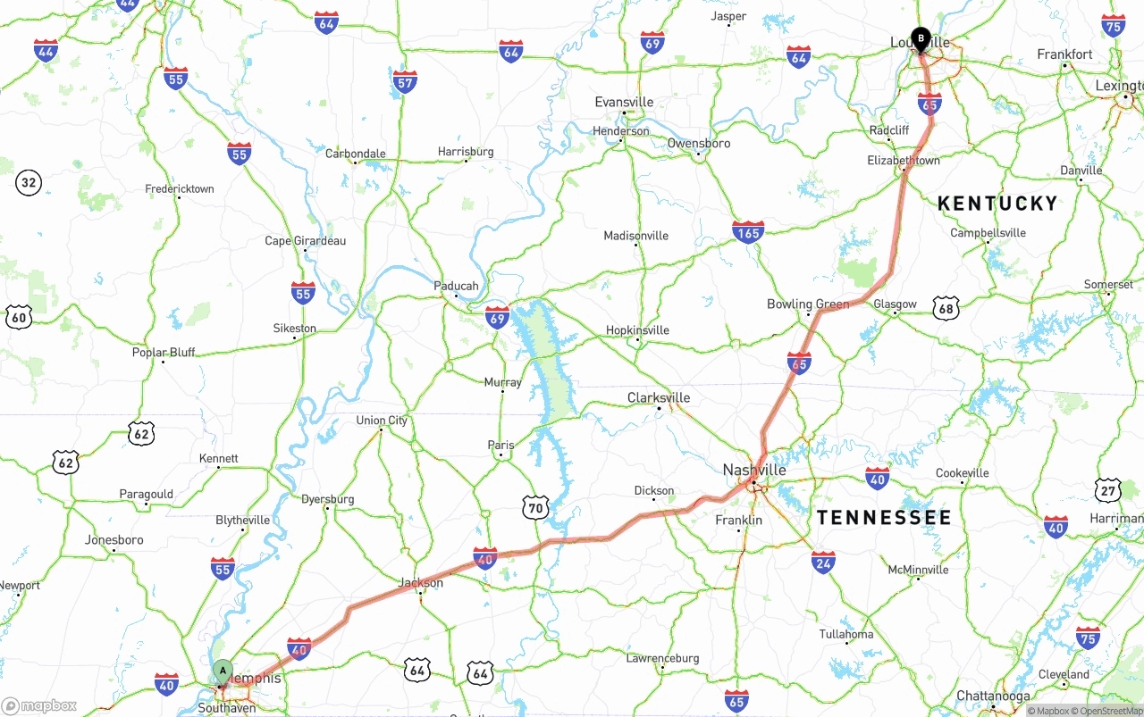 Shipping route from Memphis to Louisville