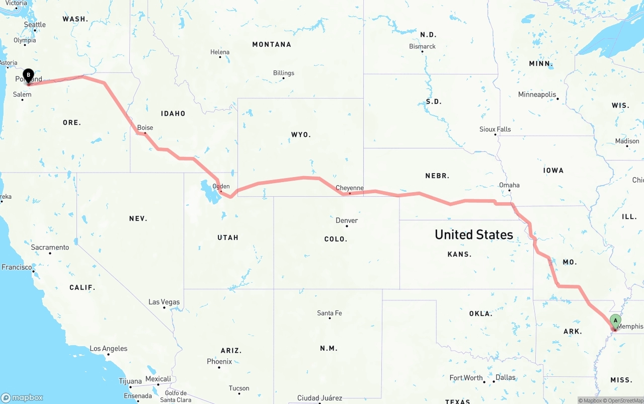 Shipping route from Memphis to Portland
