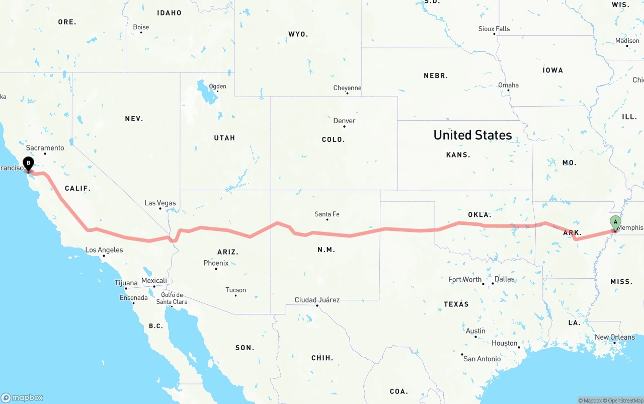 Shipping route from Memphis to San Francisco