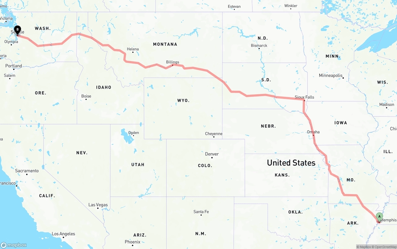Shipping route from Memphis to Seattle