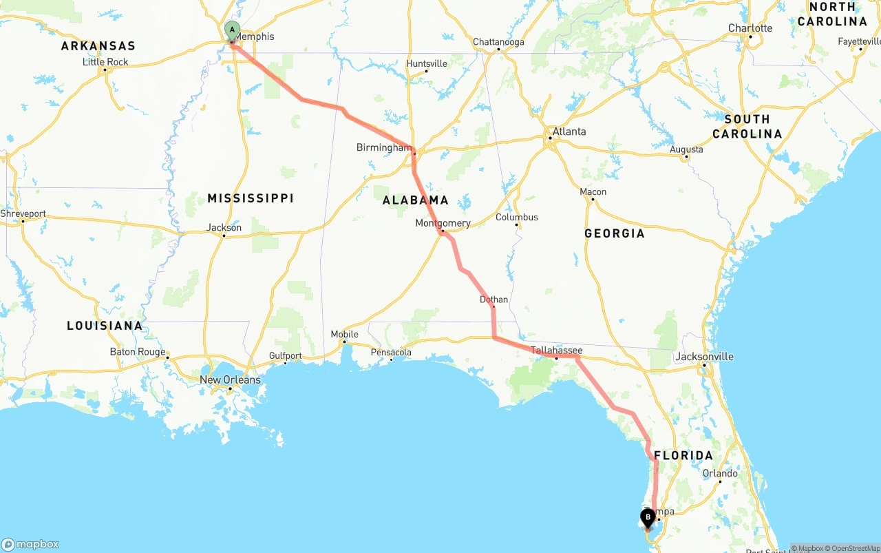 Shipping route from Memphis to St. Petersburg