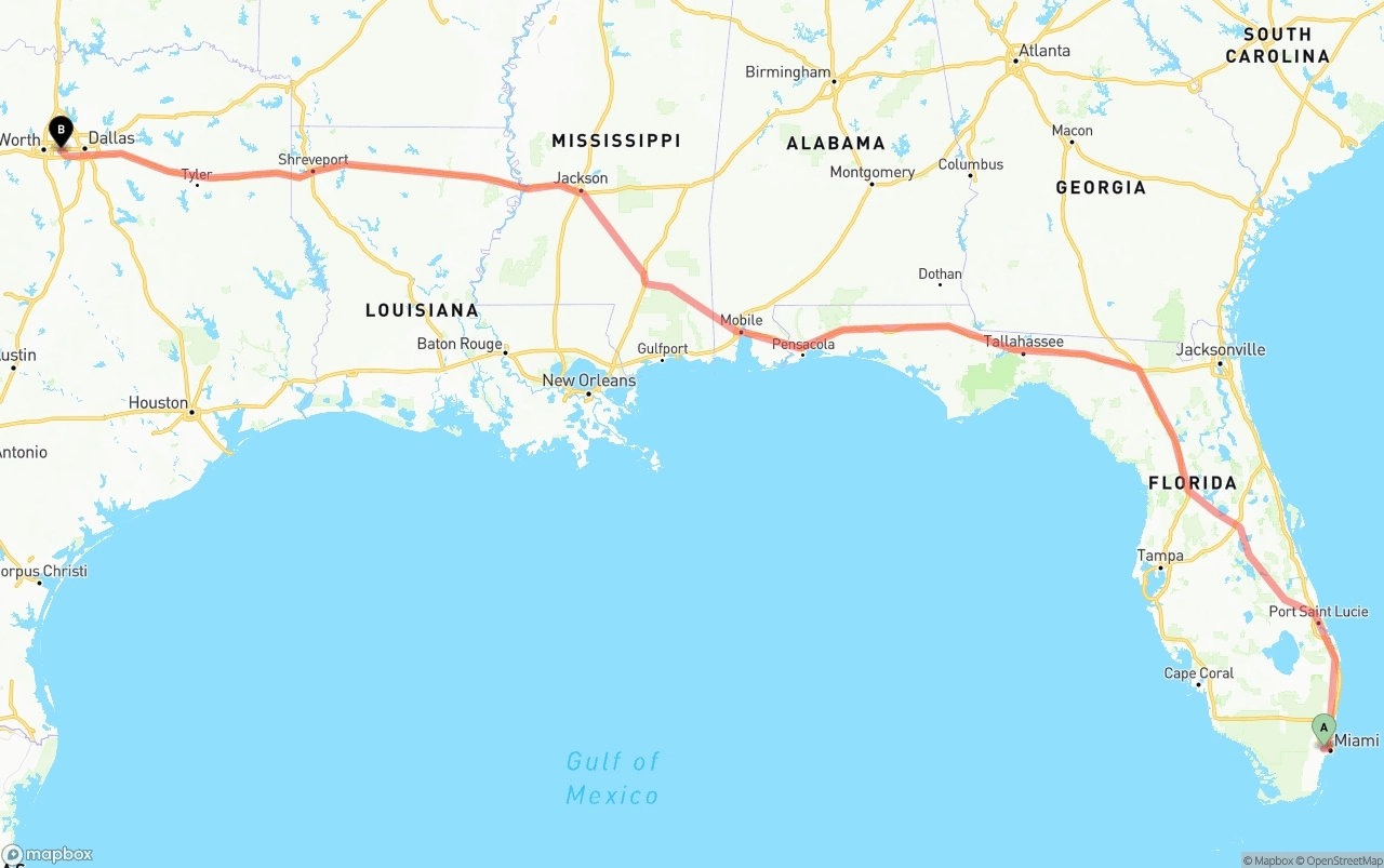 Shipping route from Miami International Airport to Arlington