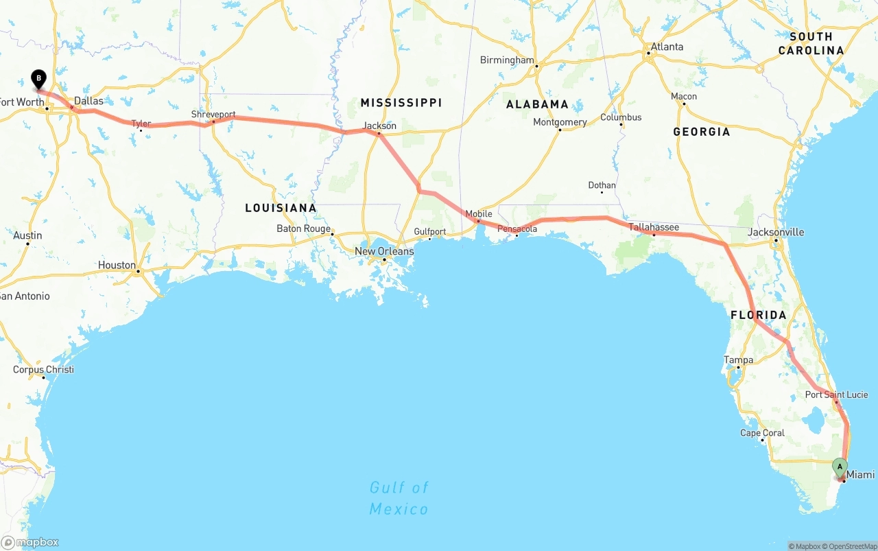 Shipping route from Miami International Airport to Aurora