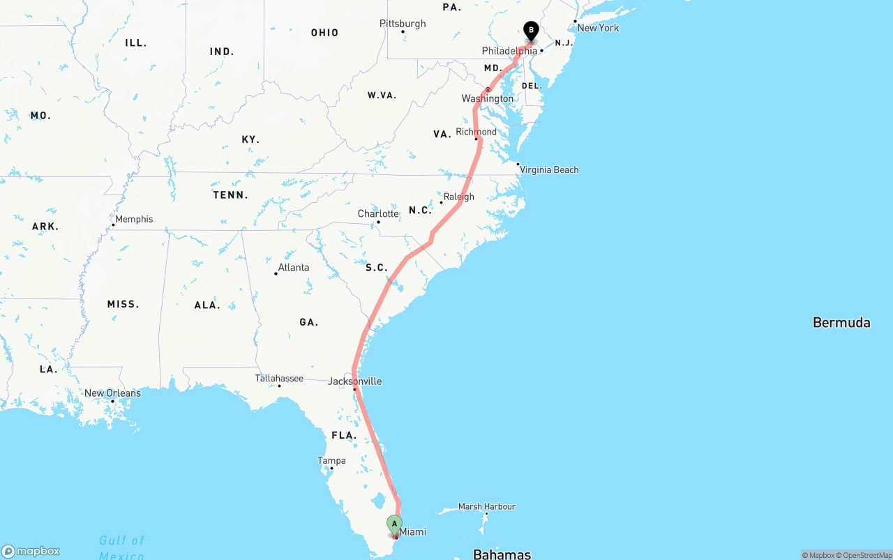 Shipping route from Miami International Airport to Phoenix