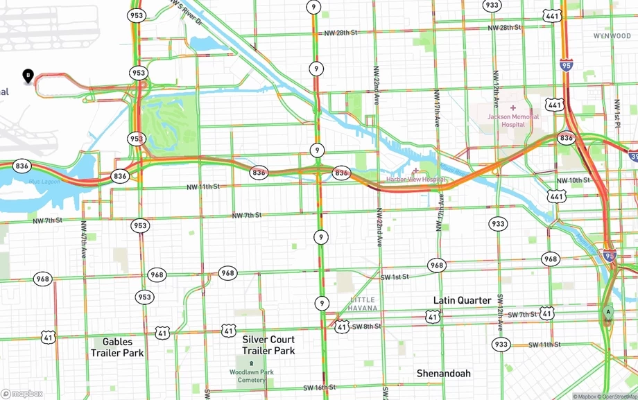 Miami to Miami International Airport freight shipping route map