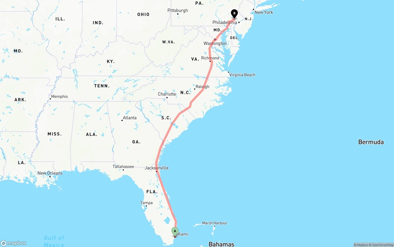 Shipping route from Miami to Phoenix