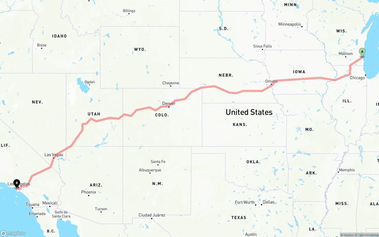Shipping route from Milwaukee to Los Angeles International Airport