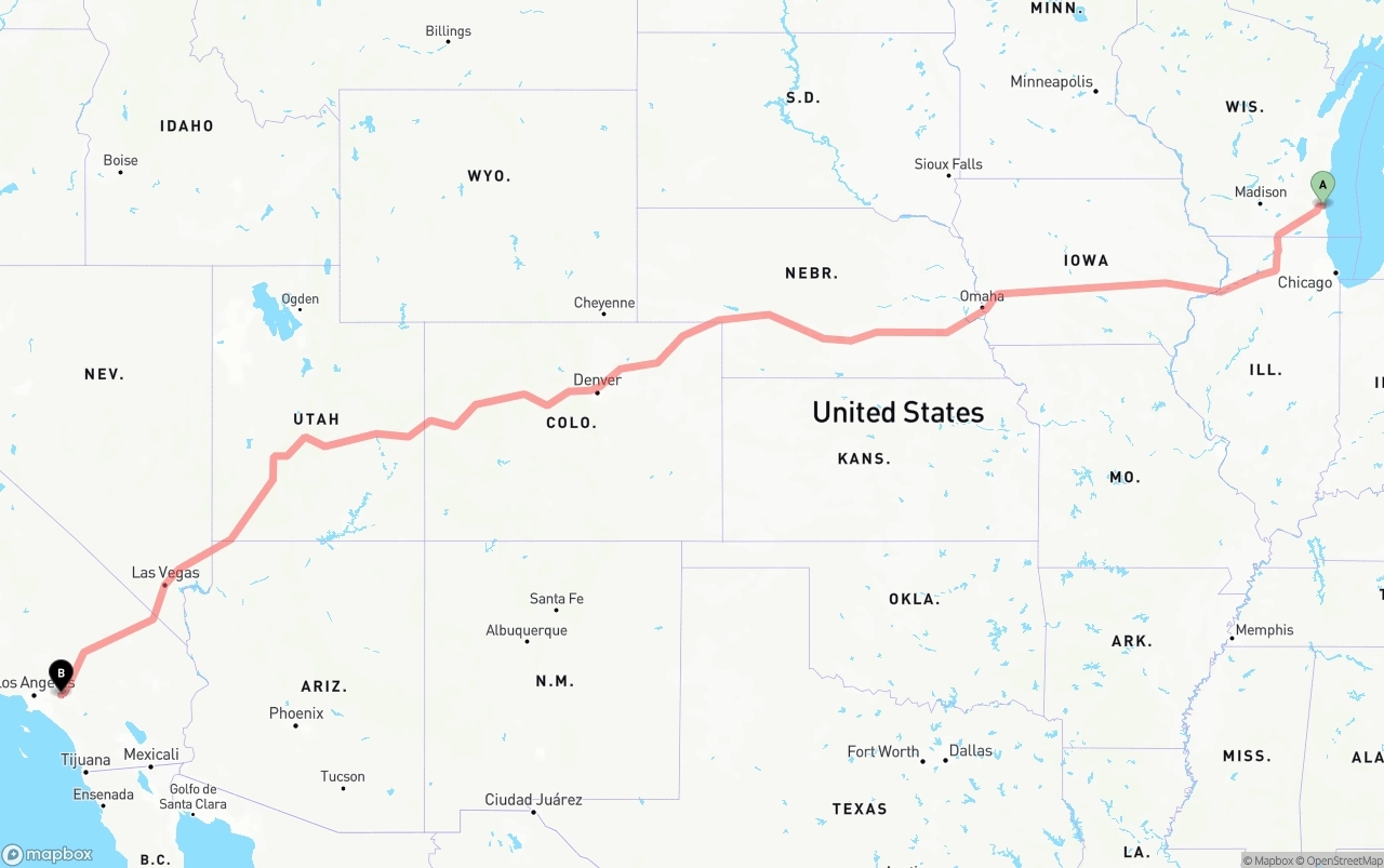 Shipping route from Milwaukee to Ontario International Airport