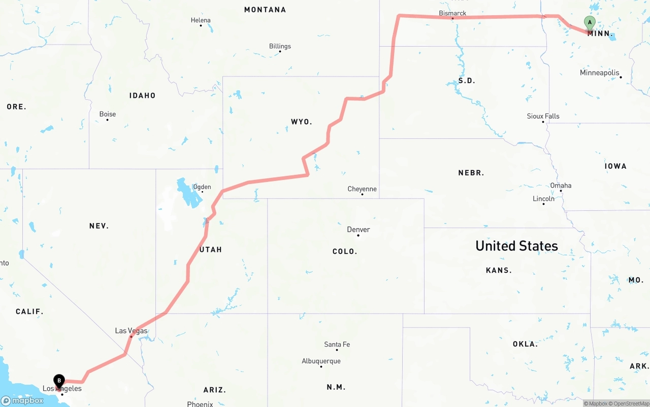 Shipping route from Minnesota to Bob Hope Airport
