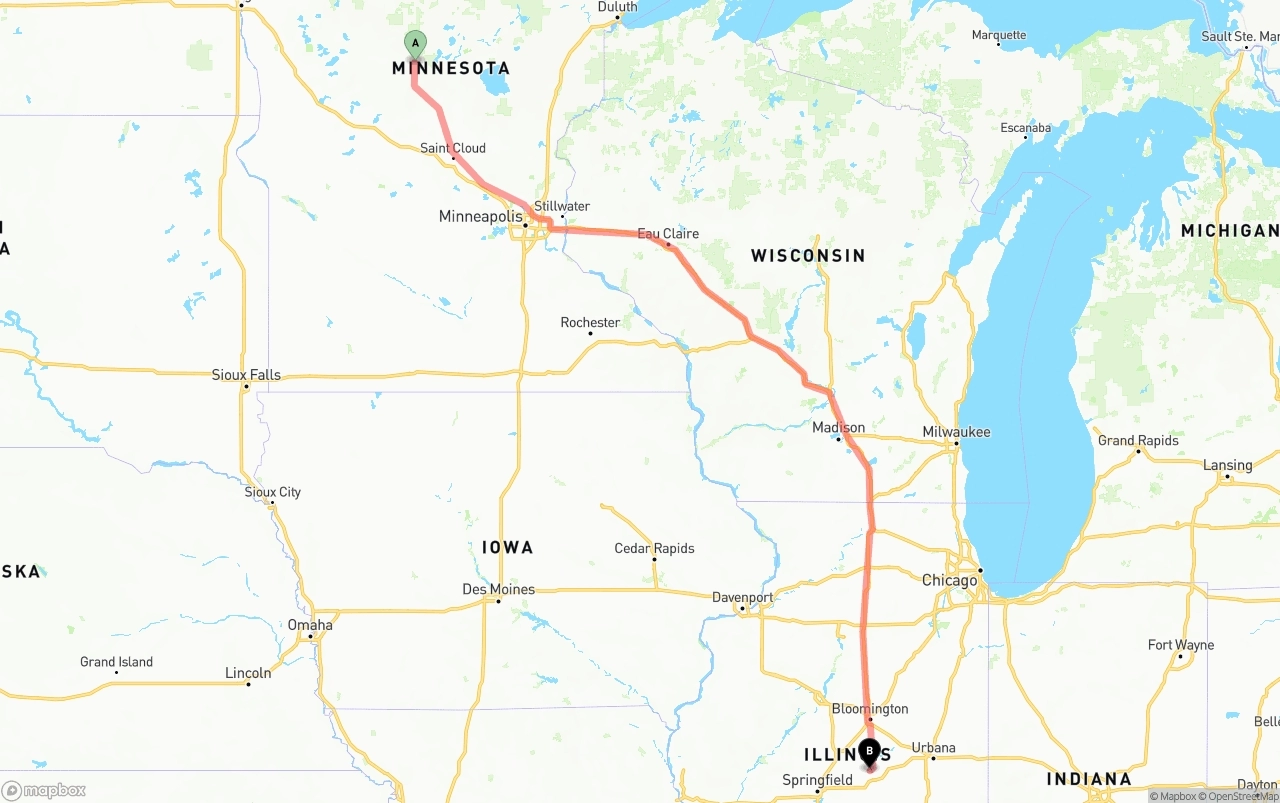 Shipping route from Minnesota to Illinois