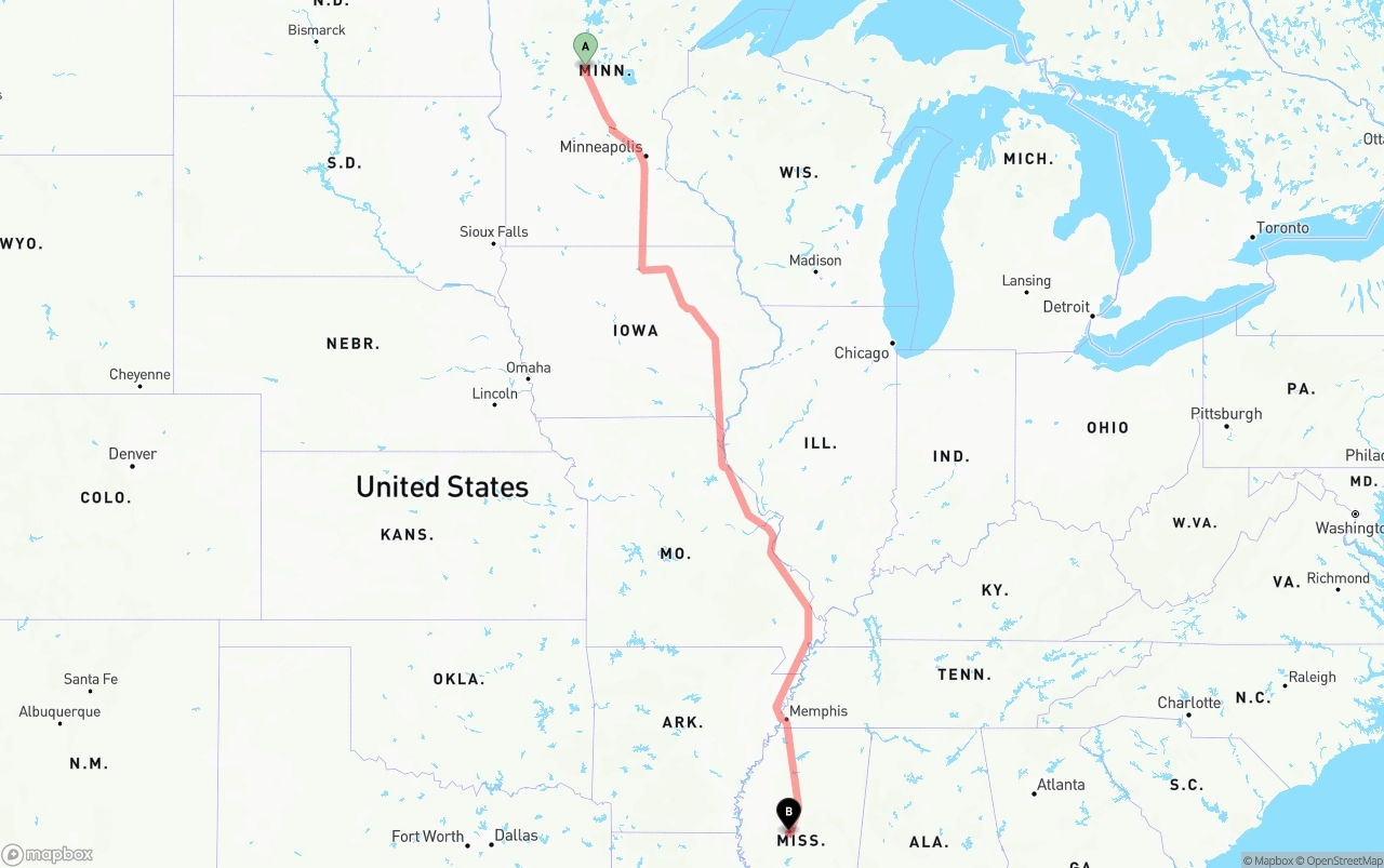 Shipping route from Minnesota to Mississippi