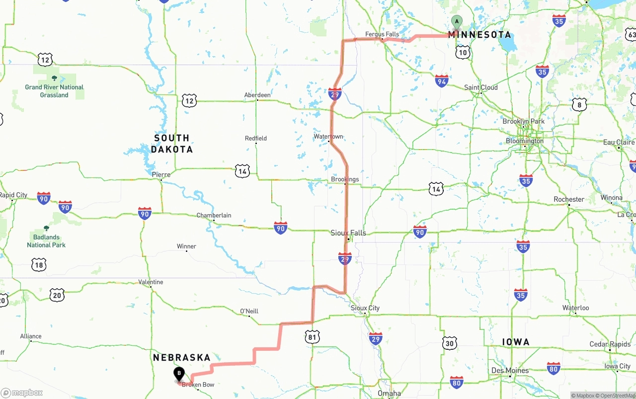 Shipping route from Minnesota to Nebraska