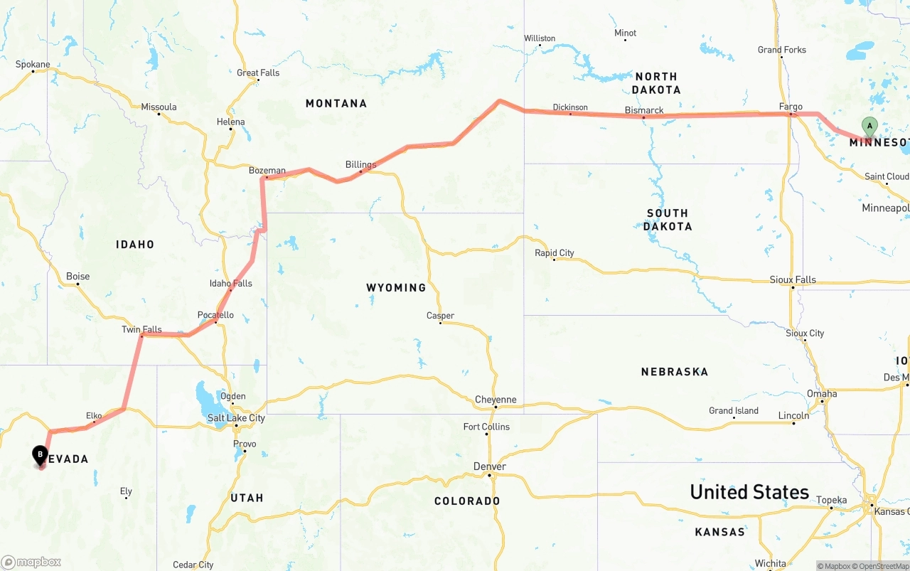 Shipping route from Minnesota to Nevada