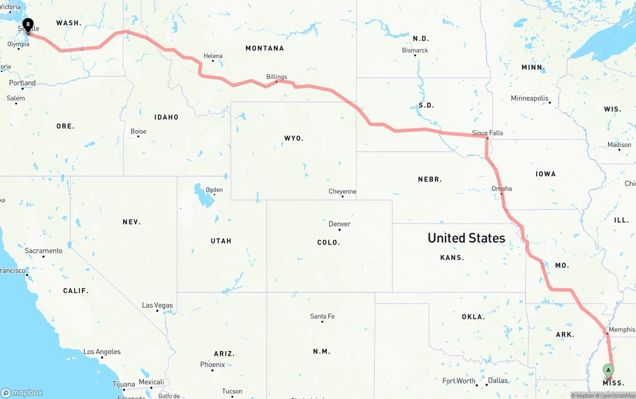 Shipping route from Mississippi to Port of Seattle