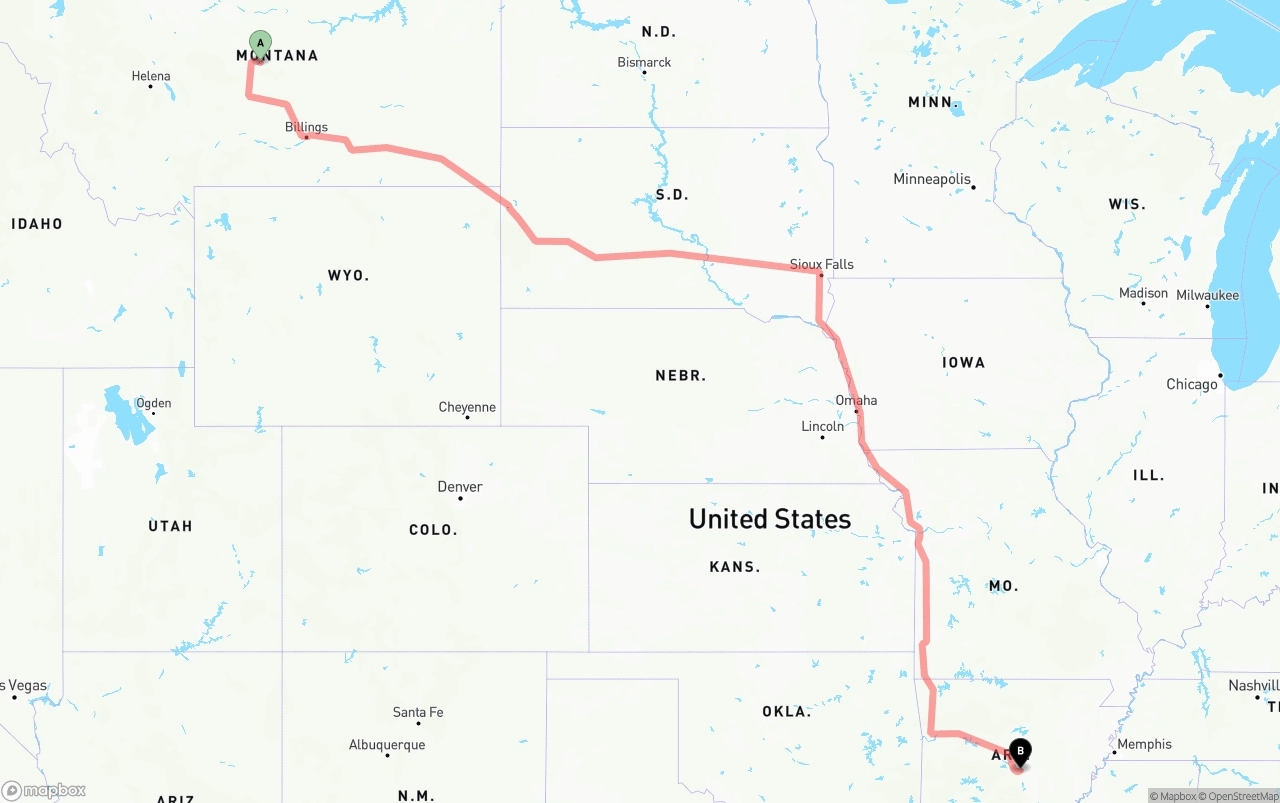 Shipping route from Montana to Arkansas