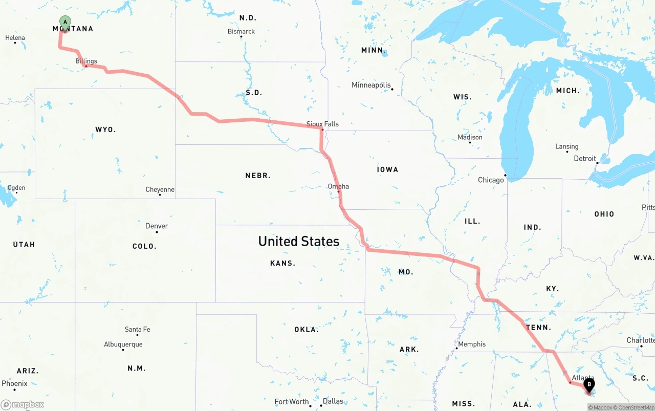 Shipping route from Montana to Georgia