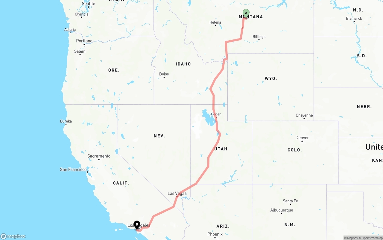 Shipping route from Montana to Los Angeles International Airport