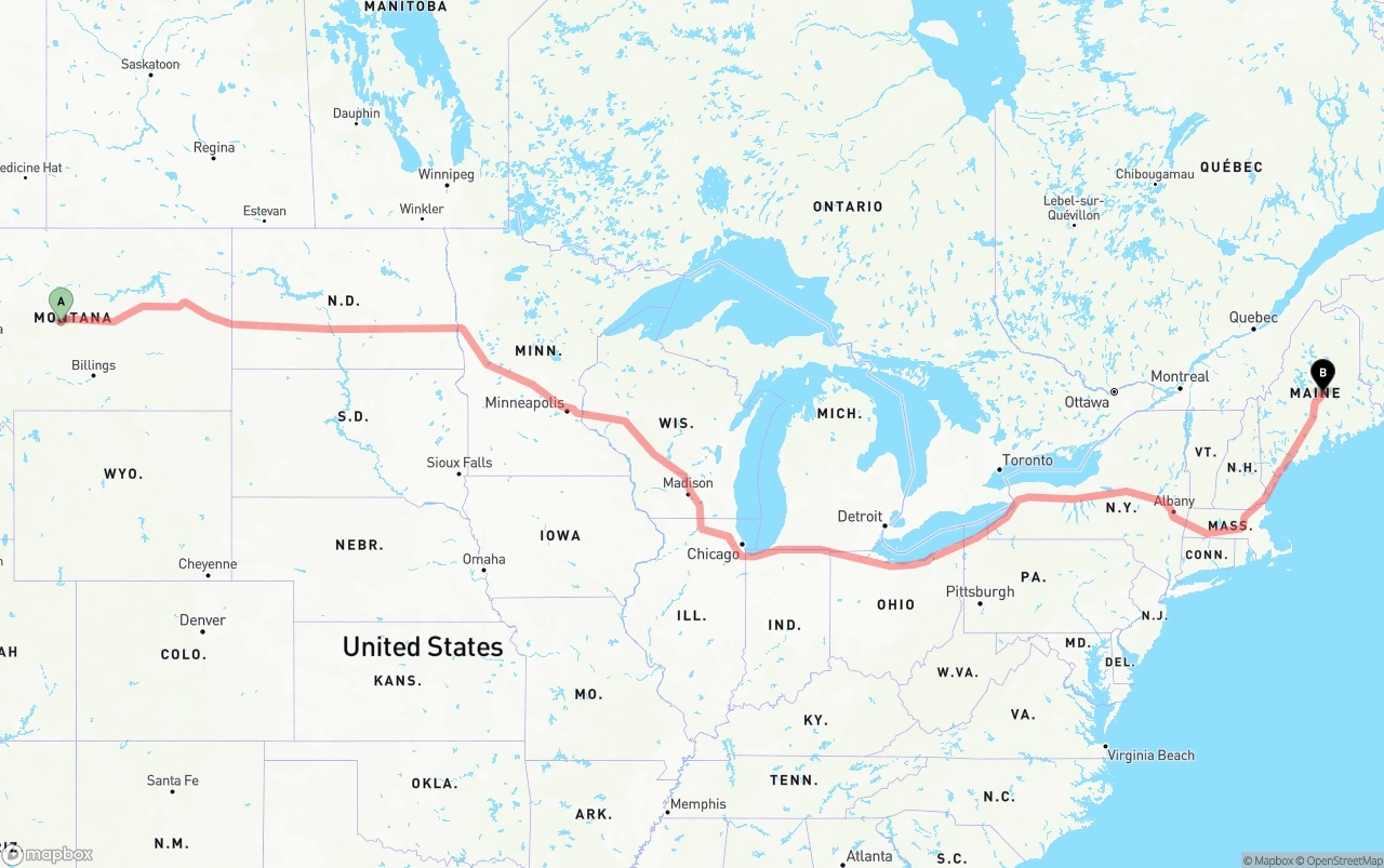 Shipping route from Montana to Maine