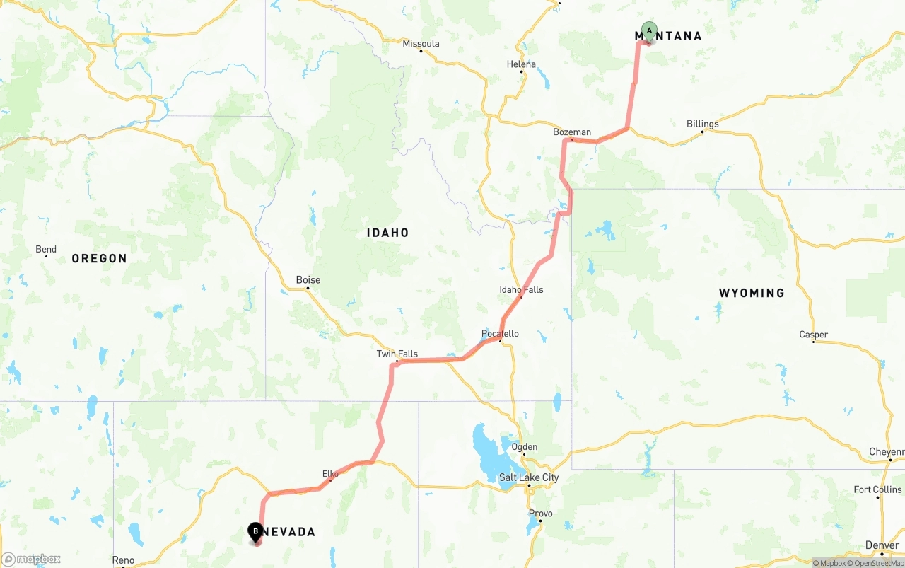 Shipping route from Montana to Nevada
