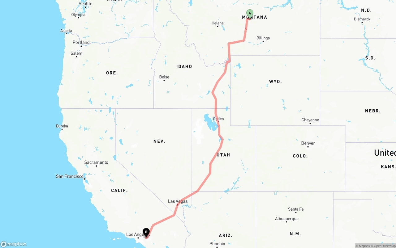 Shipping route from Montana to Ontario International Airport