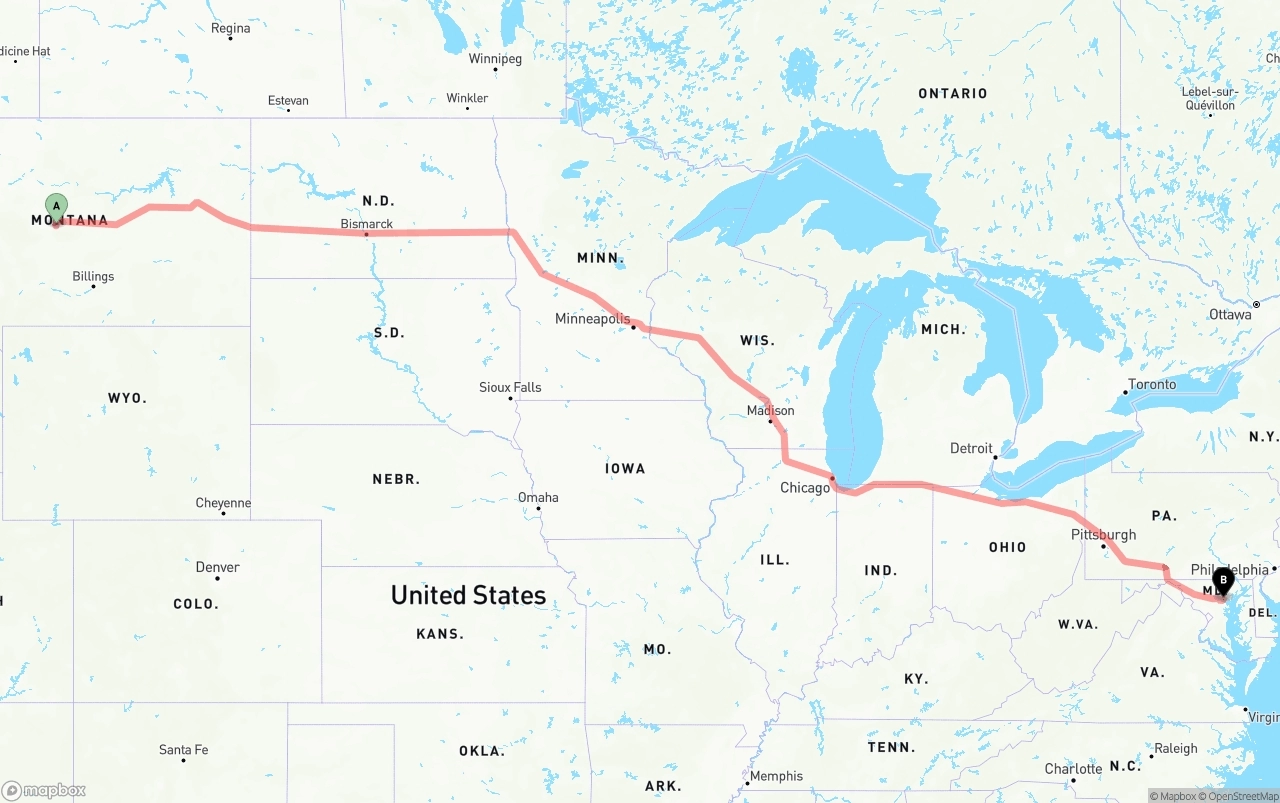 Shipping route from Montana to Port of Baltimore