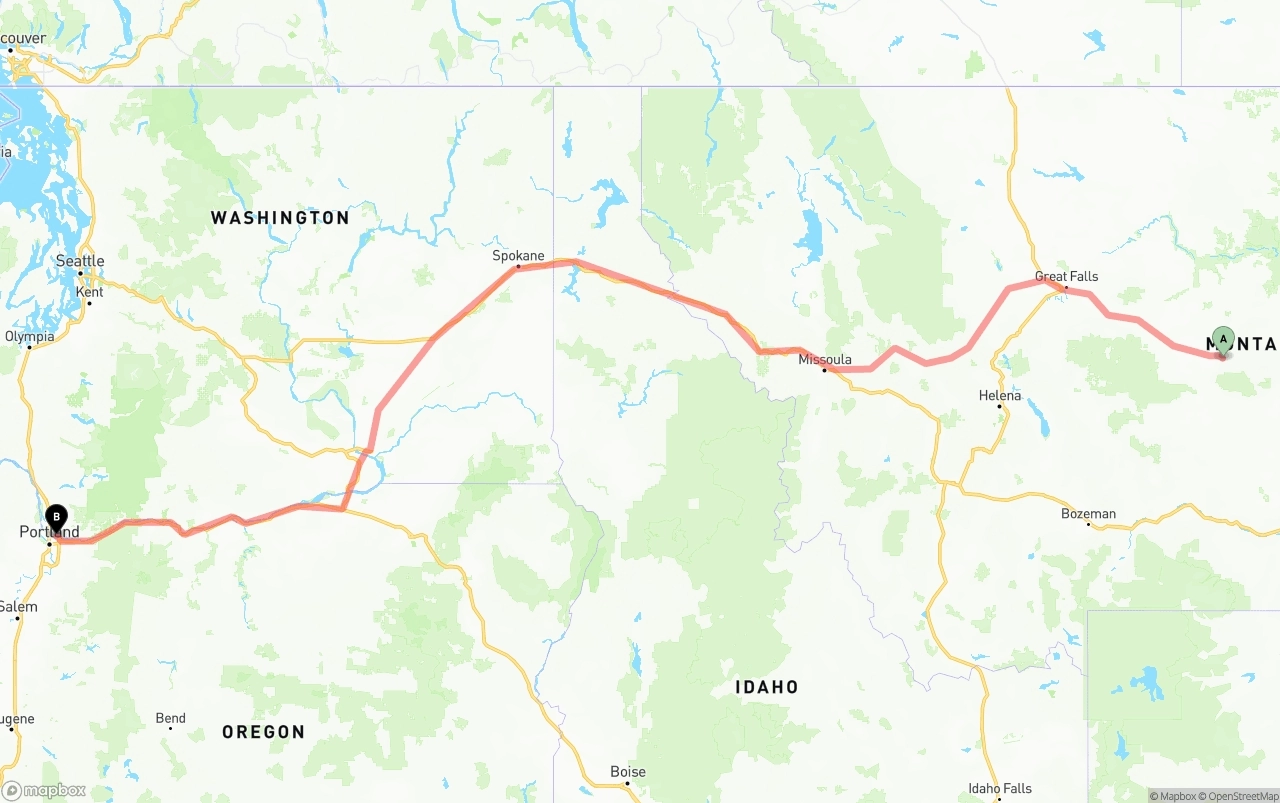 Shipping route from Montana to Portland International Airport