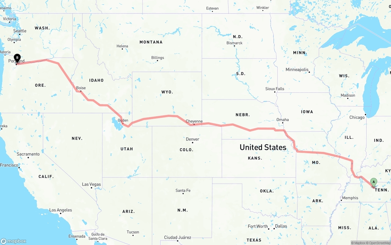Shipping route from Nashville to Port of Portland