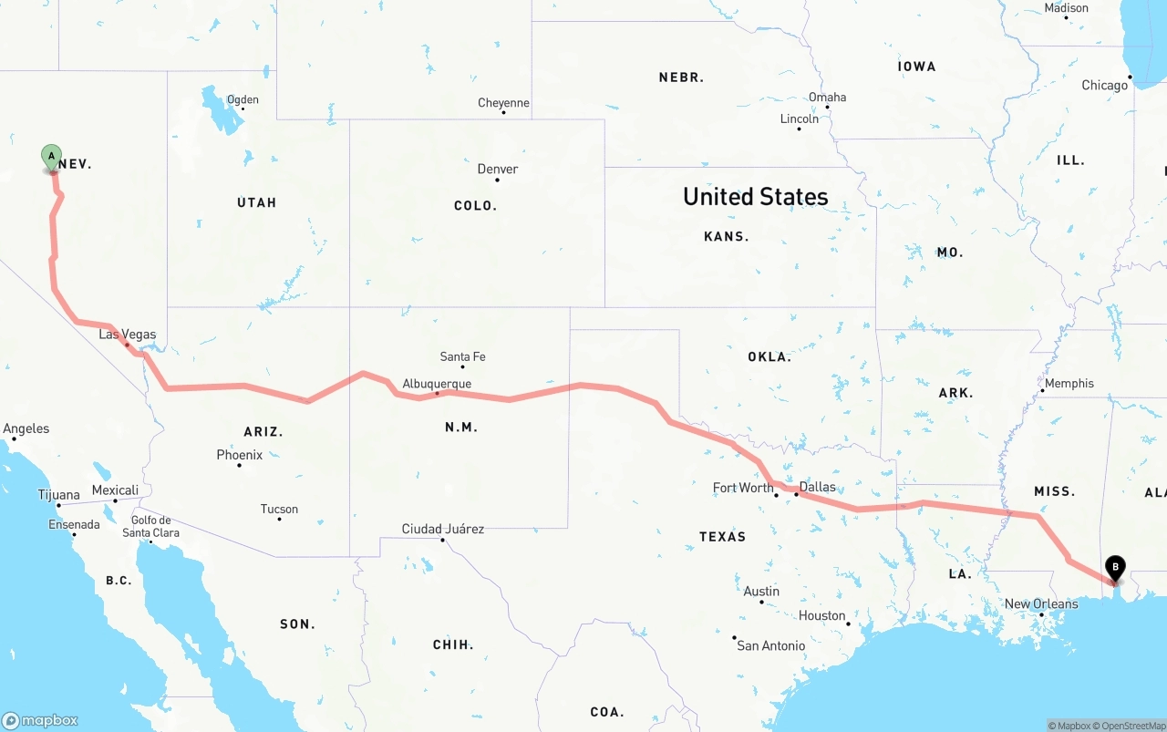 Shipping route from Nevada to Port of Mobile