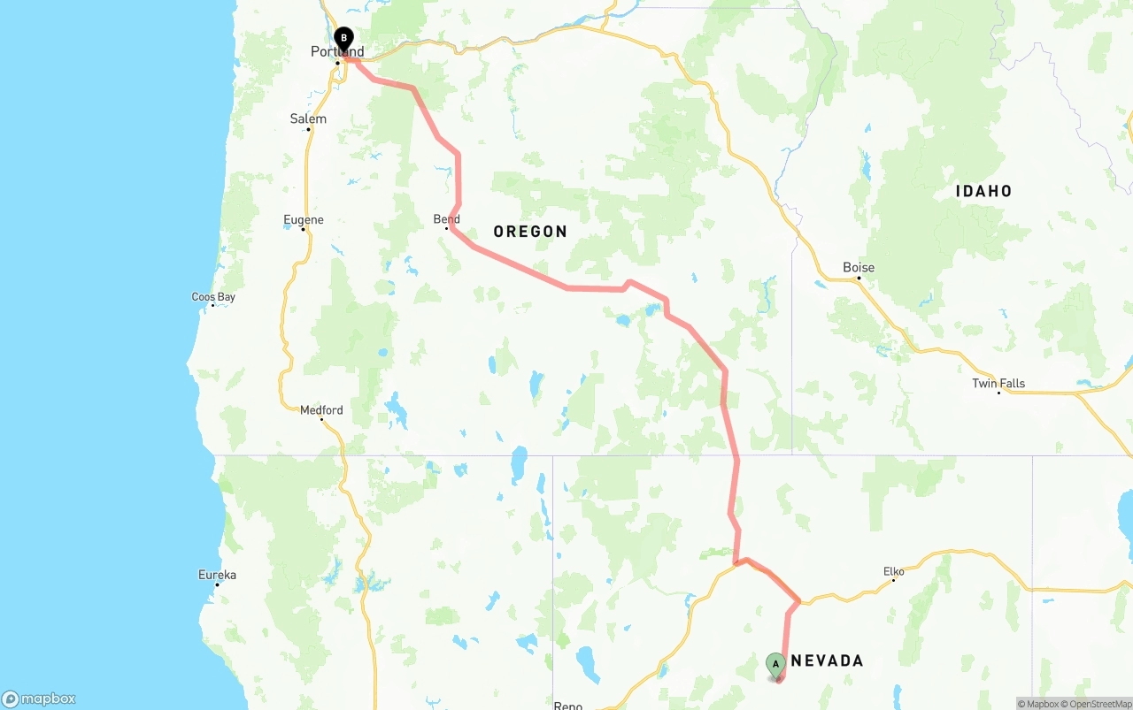 Shipping route from Nevada to Port of Portland
