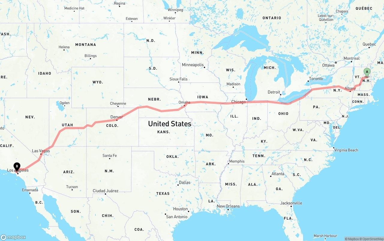 Shipping route from New Hampshire to Bob Hope Airport
