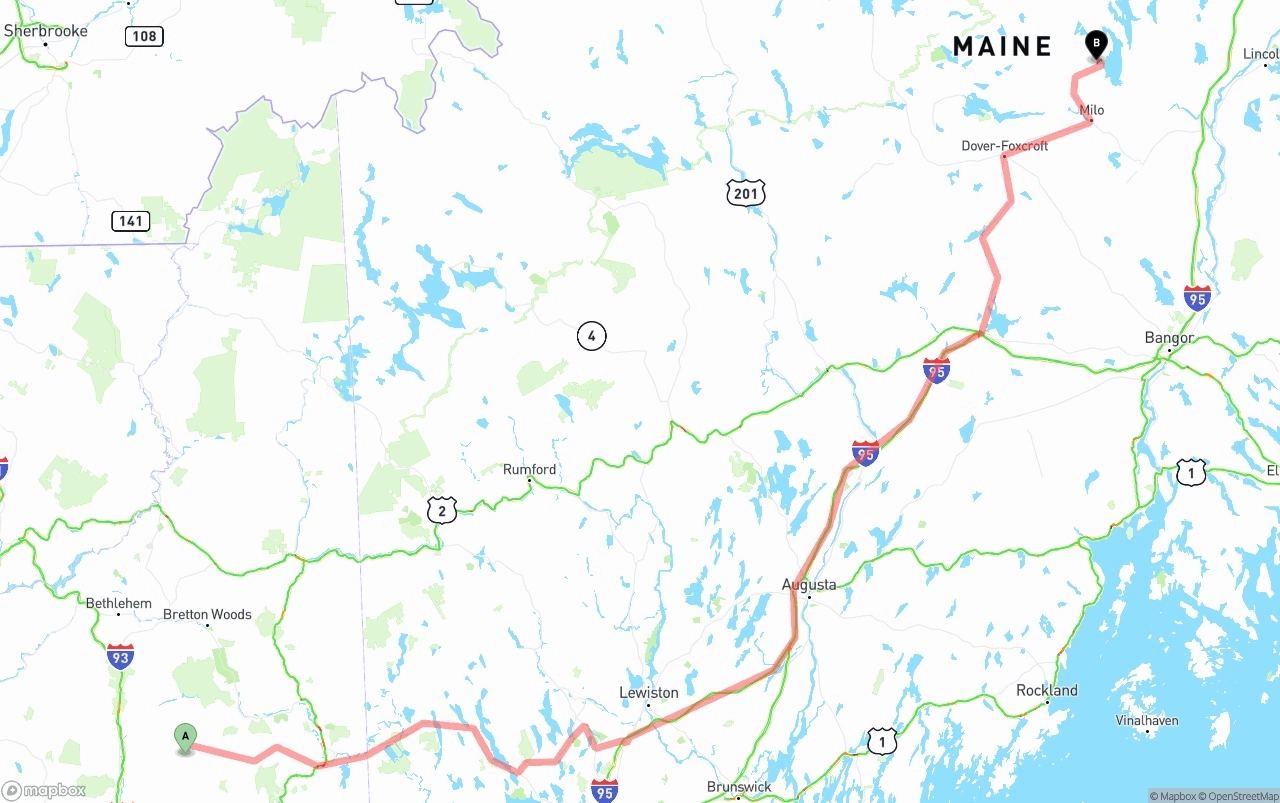 Shipping route from New Hampshire to Maine