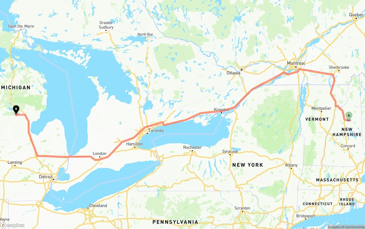Shipping route from New Hampshire to Michigan