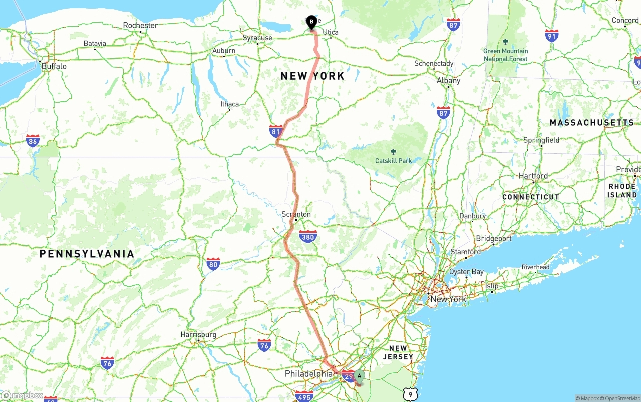 Shipping route from New Jersey to New York