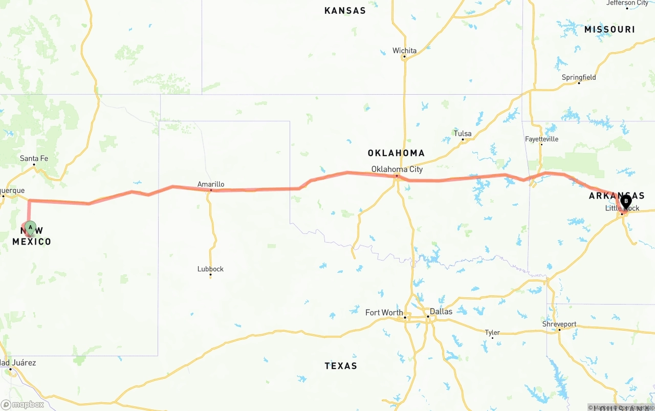 Shipping route from New Mexico to Arkansas