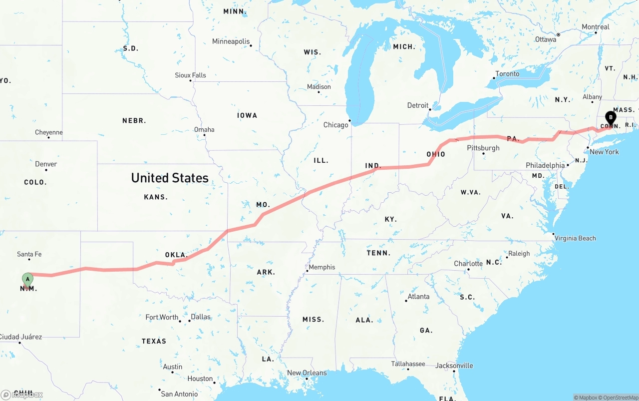 Shipping route from New Mexico to Connecticut