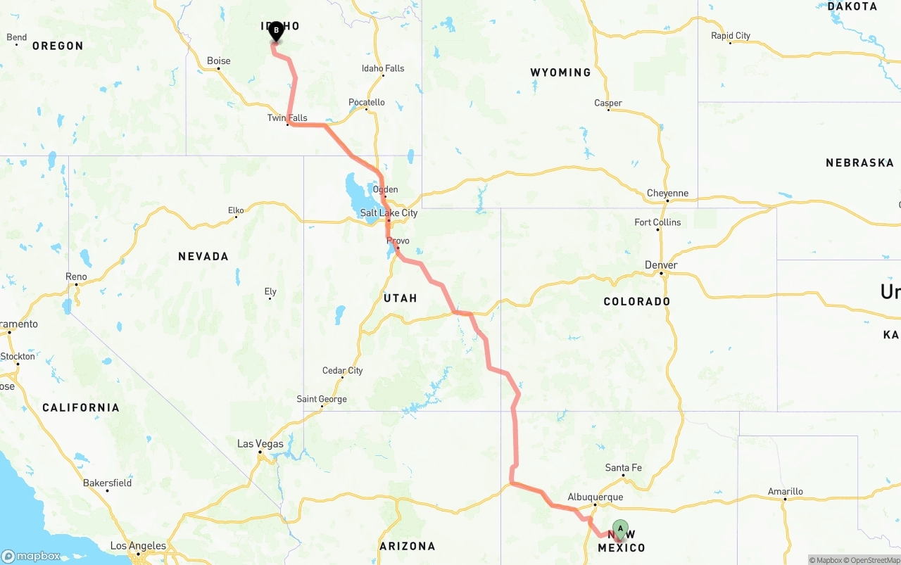 Shipping route from New Mexico to Idaho