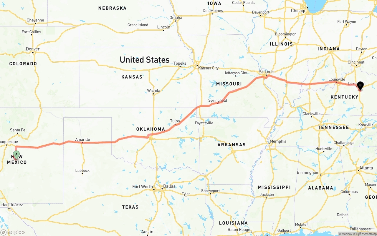 Shipping route from New Mexico to Kentucky