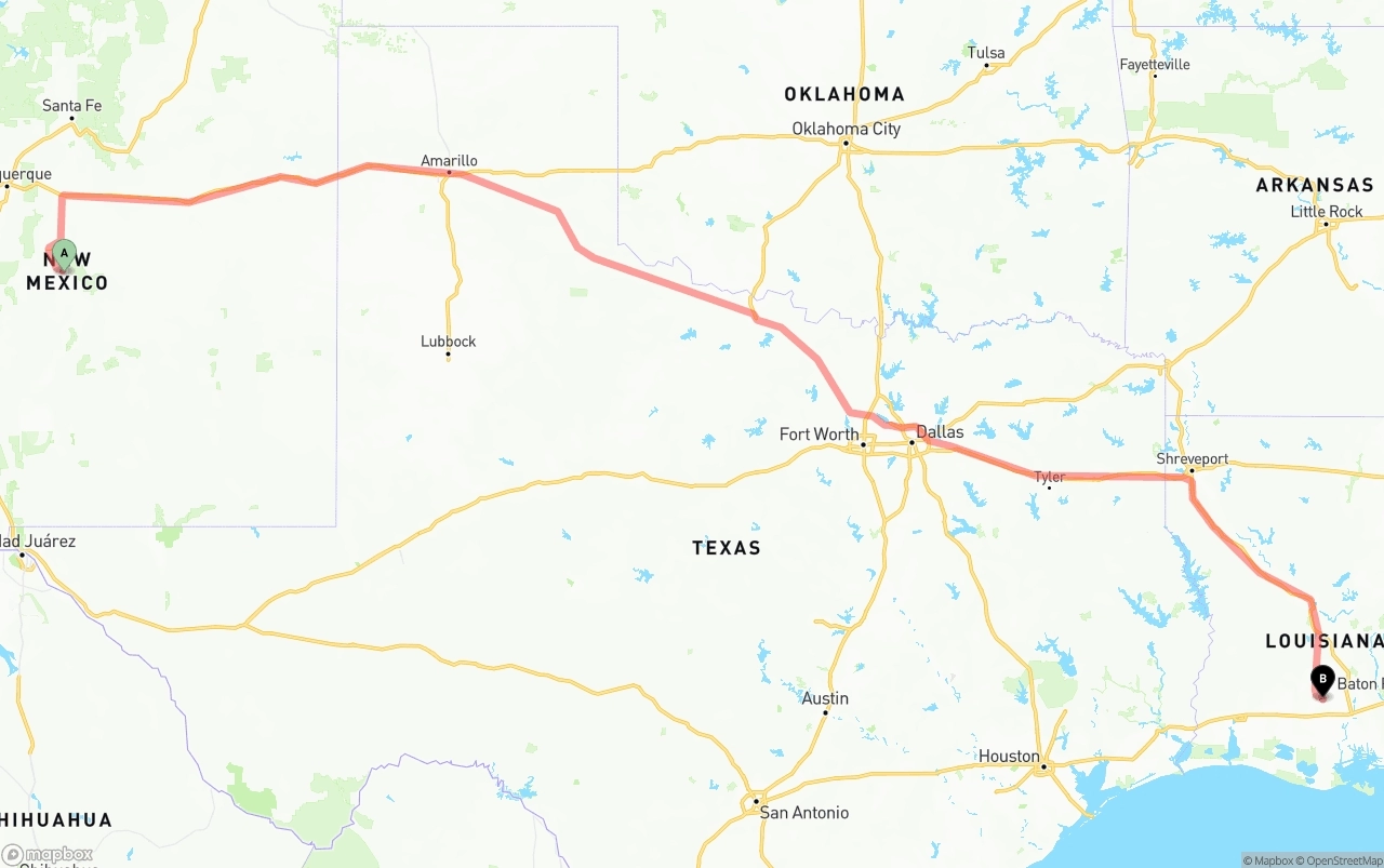 Shipping route from New Mexico to Louisiana