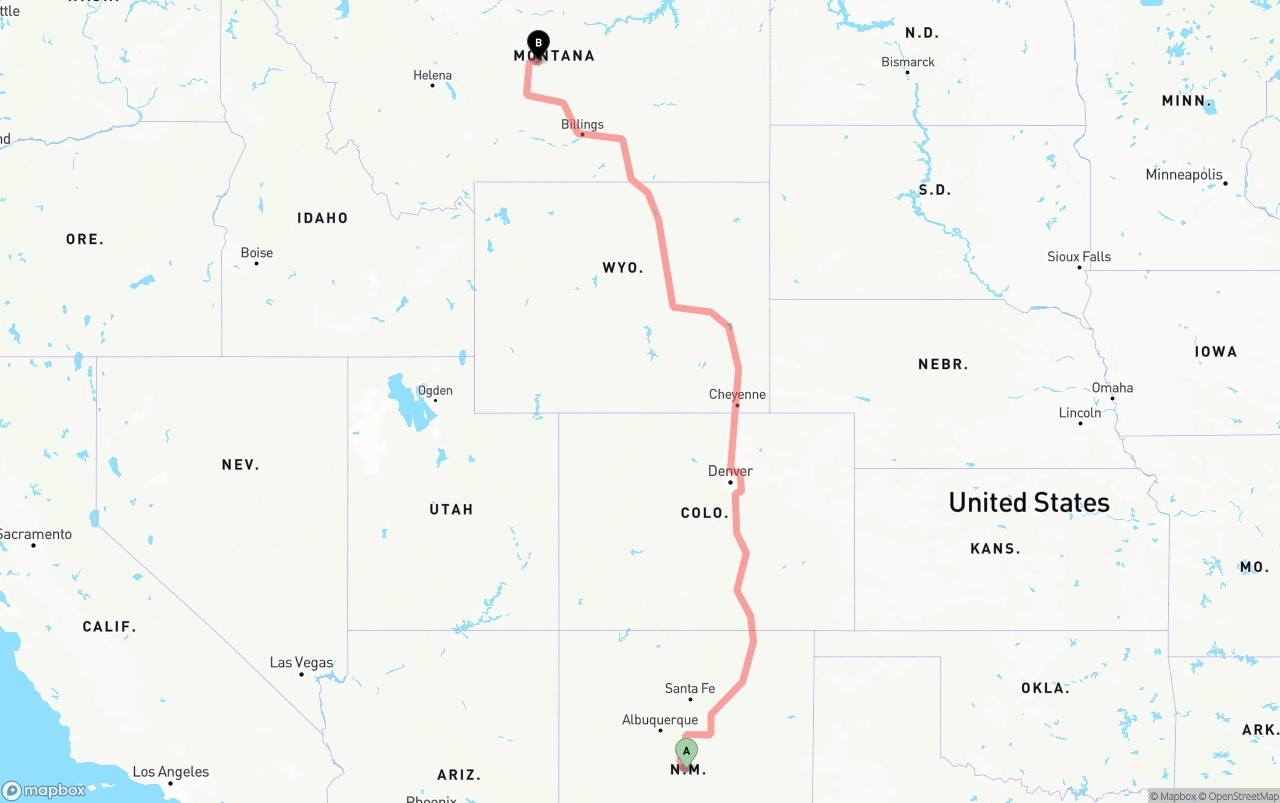 Shipping route from New Mexico to Montana
