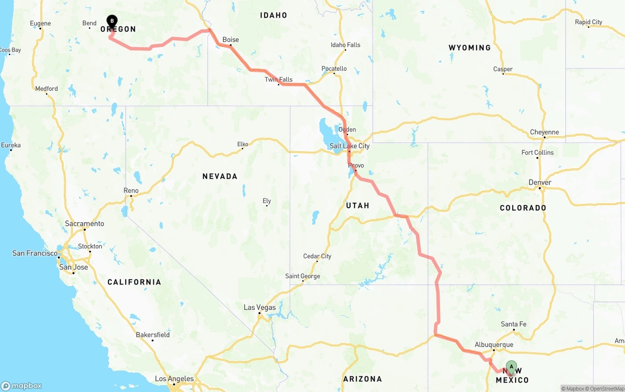 Shipping route from New Mexico to Oregon