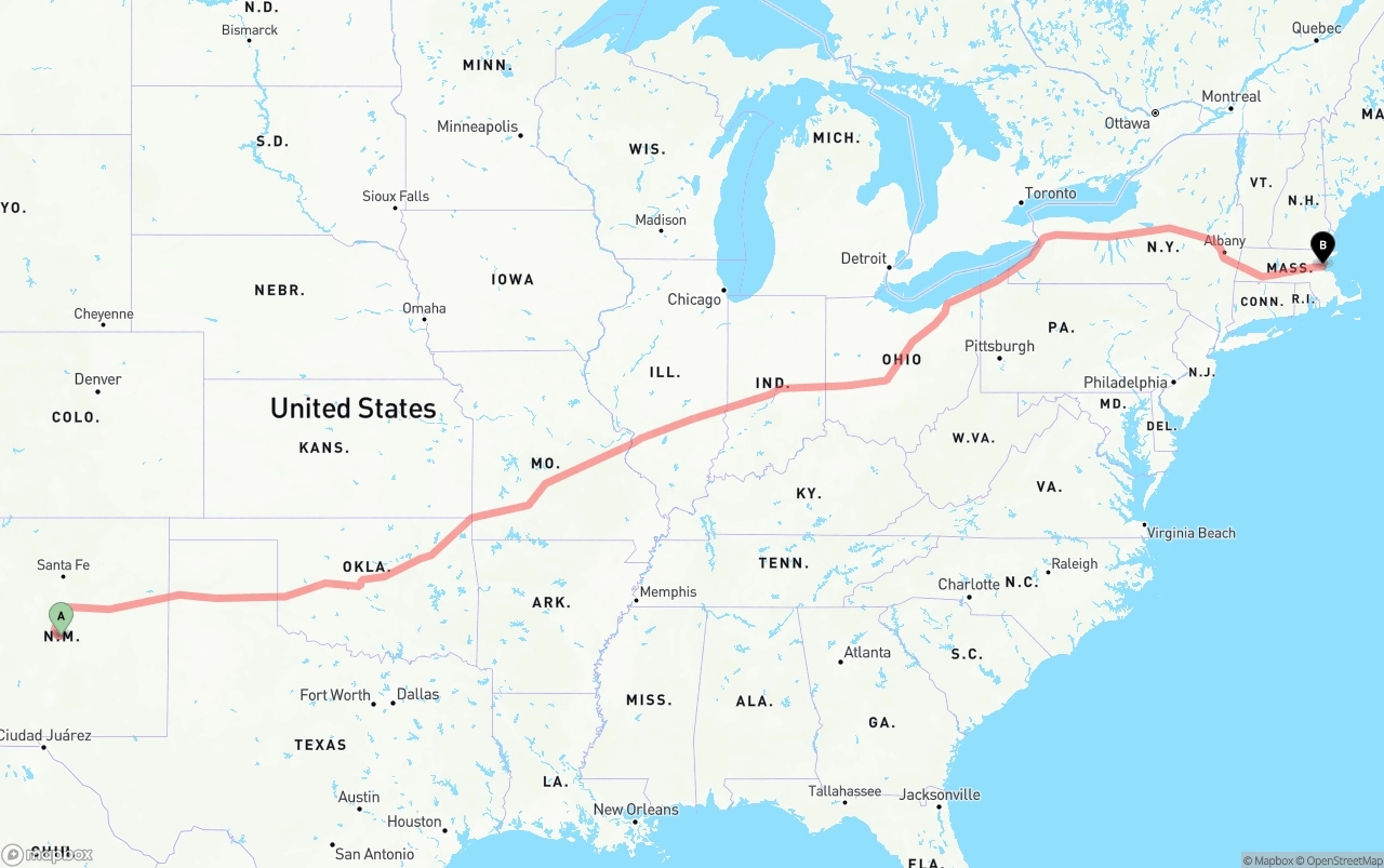 Shipping route from New Mexico to Port of Boston